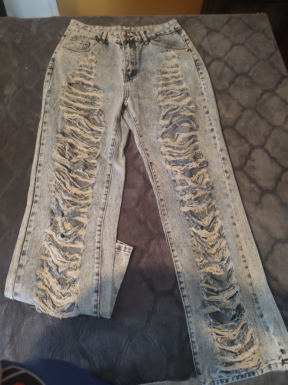 Fashion Nova Light Blue Ripped Flare Jeans